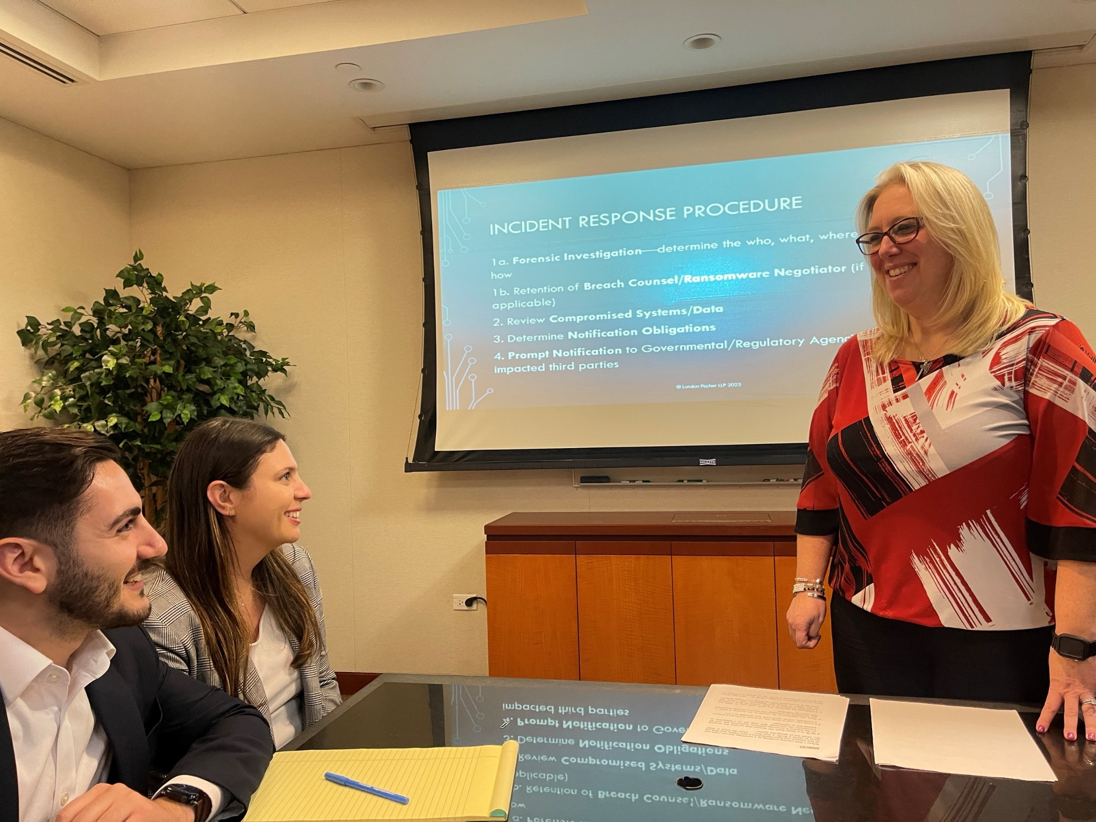 Wendy Keenan (NY & NJ), Jennifer Russnow (NY), and Matthew Goldman (NY) conducted a presentation on first- and third-party cybersecurity insurance for more than 20 claim executives at a prominent international insurance company.